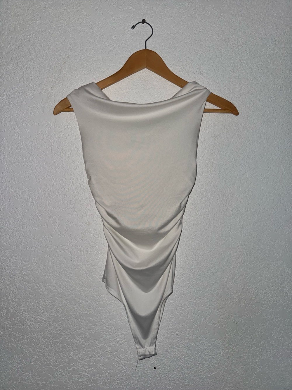 Draped White Sleeveless Bodysuit